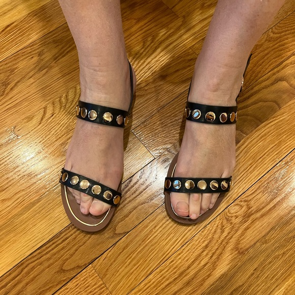 Women’s Black Gold Greek Gladiator Studded Sandals!! Size 36/US 6 - Picture 8 of 9